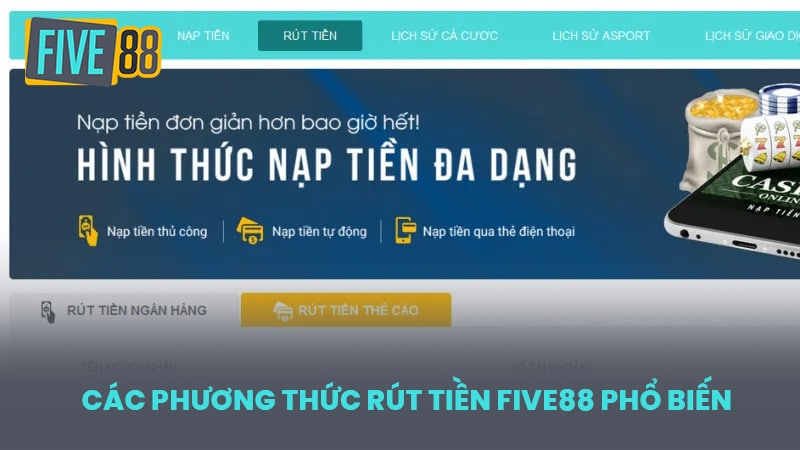Các phương thức rút tiền FIVE88 phổ biến